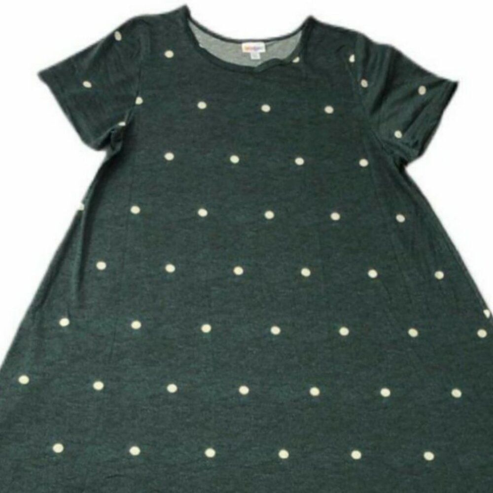 NEW LuLaRoe‎ Carly L Green White Polka Dot Swing Dress High Low Flowy NWT Short